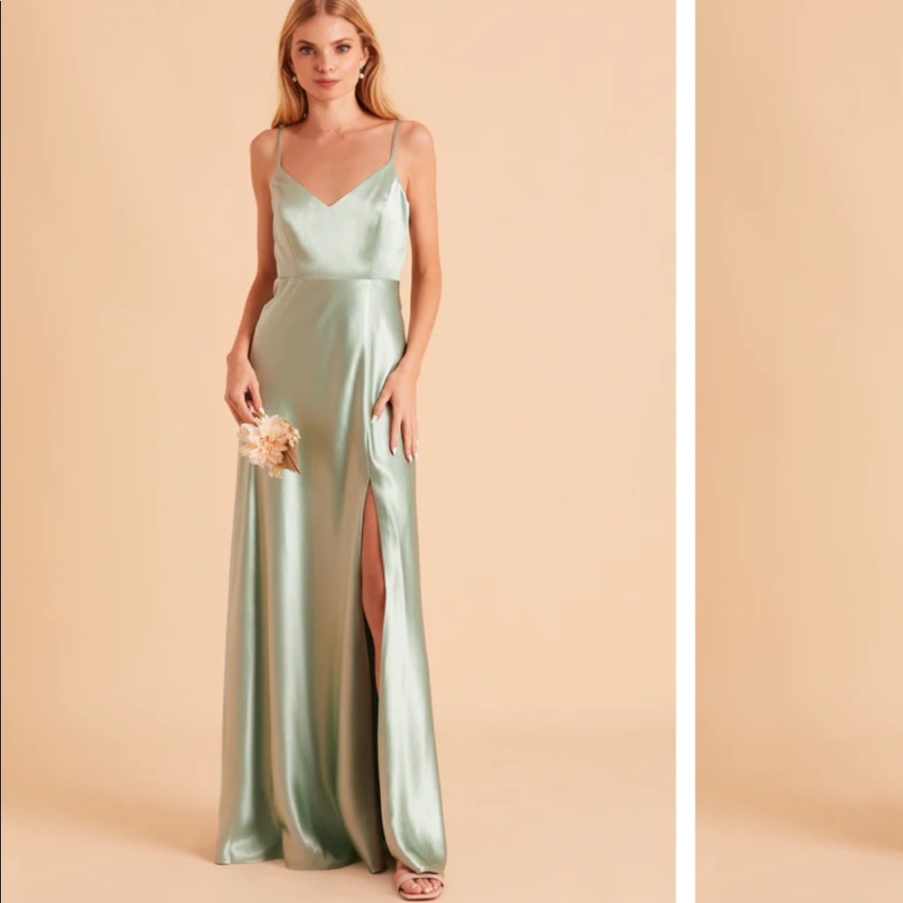 Bridesmaid Dress Silk Shiny Sage Spaghetti Strap Long